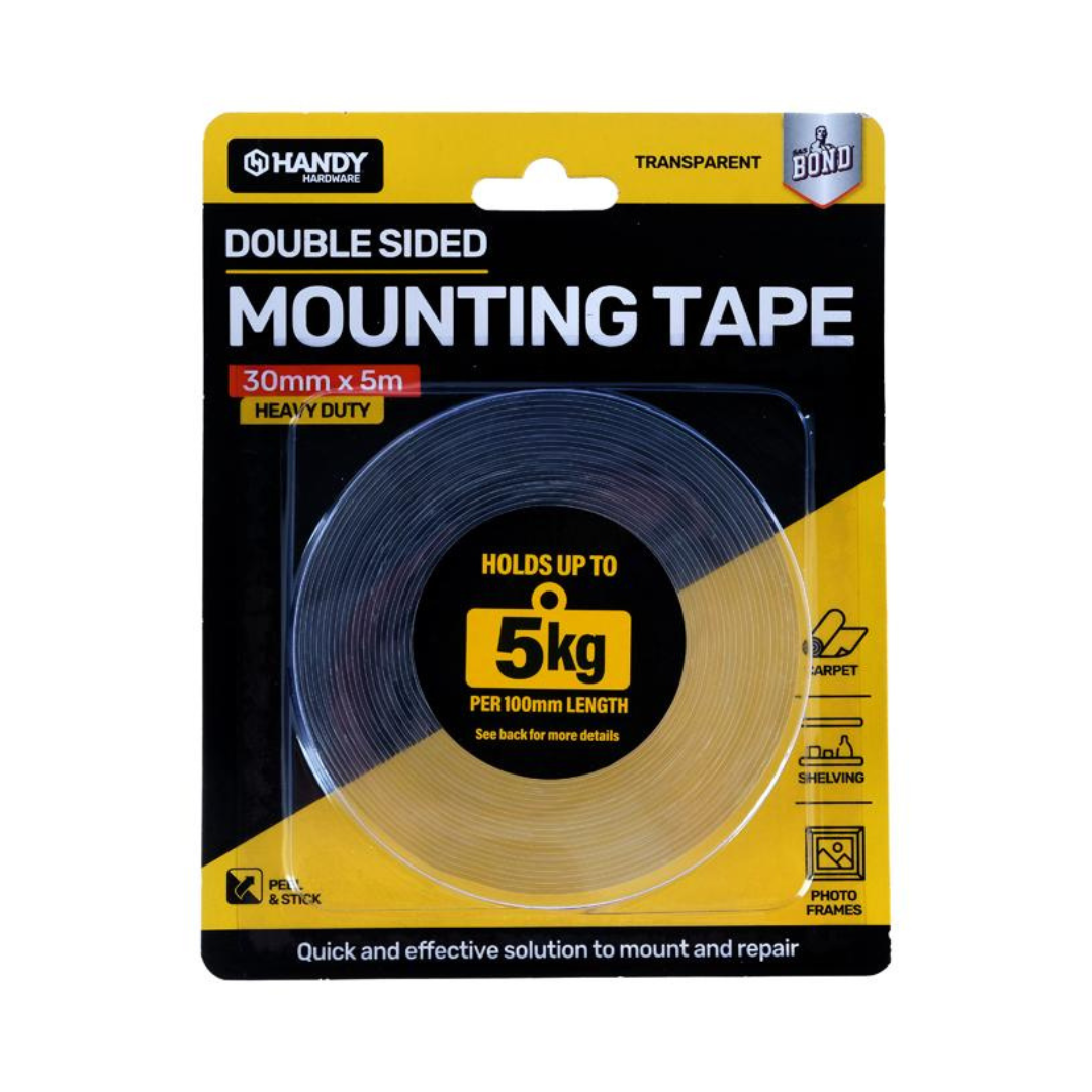 Handy Hardware Double Sided Mounting Tape 30mm x 5m Heavy Duty