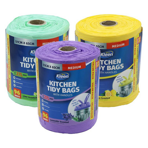 Xtra Kleen Kitchen Tidy Bags With Handles 27L 51cm x 65cm 96Bags Assorted Scented