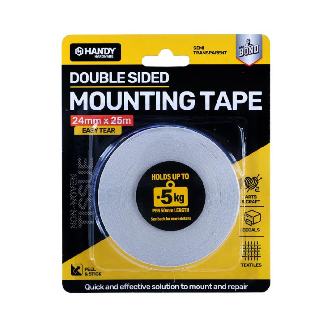 Handy Hardware Double Sided Mounting Tape 24mm x25m Easy Tear