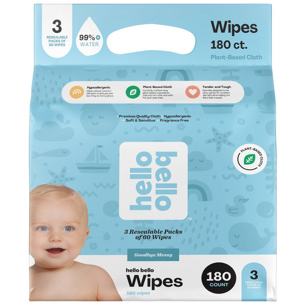 Hello Bello 180 Count 3 Resealable Packs Of 60 Wipes