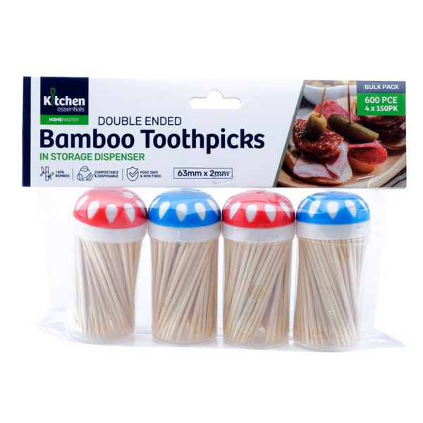 Home Master Bamboo Toothpicks In Dispenser 4 x 150Pk