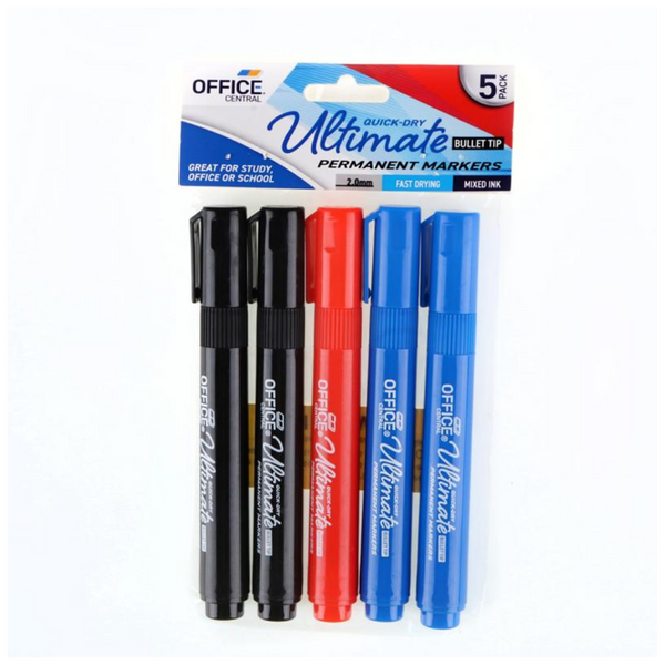 Office Central Permanent Marker Mixed Ink 5 Pack