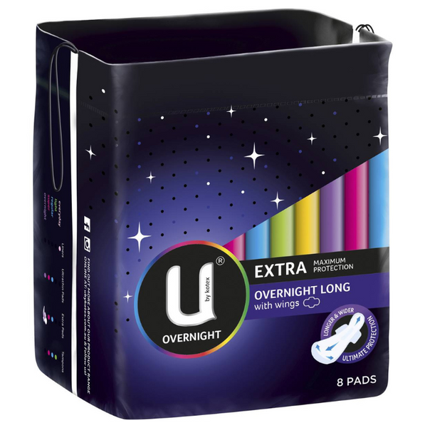 U By Kotex Extra Overnight Long With Wings 8 Pads
