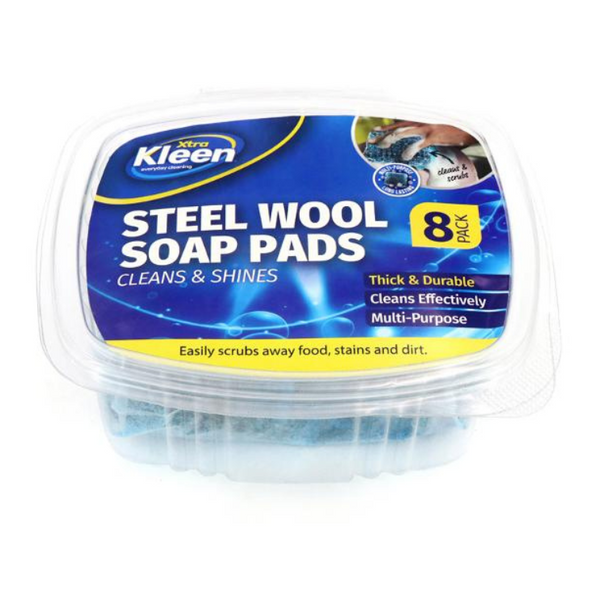 Xtra Kleen Steel Wool Soap Pads 6 x 6cm 8 Pack