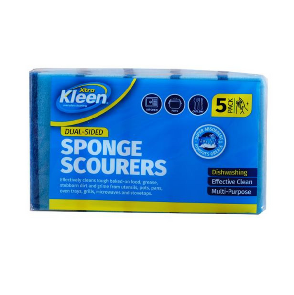 Xtra Kleen Dual-Sided Sponge Scourers 5 Pack 10.5 x 7 x 3.5cm