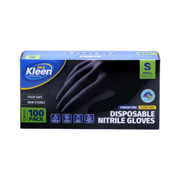 Xtra Kleen Disposable Nitrile Gloves Black Small 100 Pack