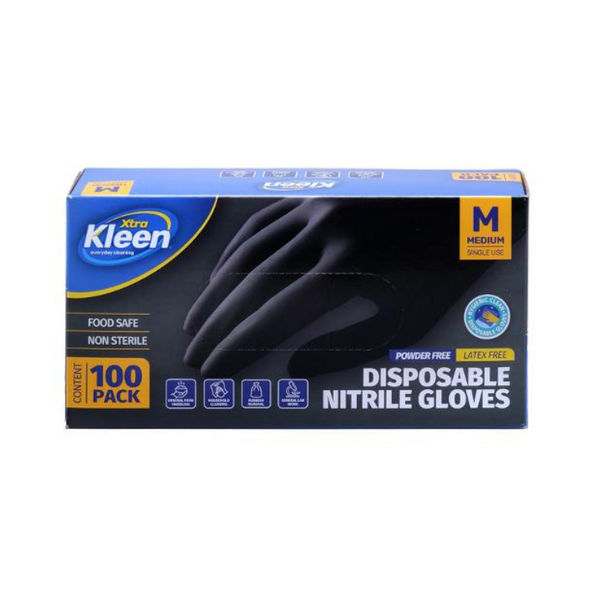 Xtra Kleen Disposable Nitrile Gloves Black Medium 100 Pack