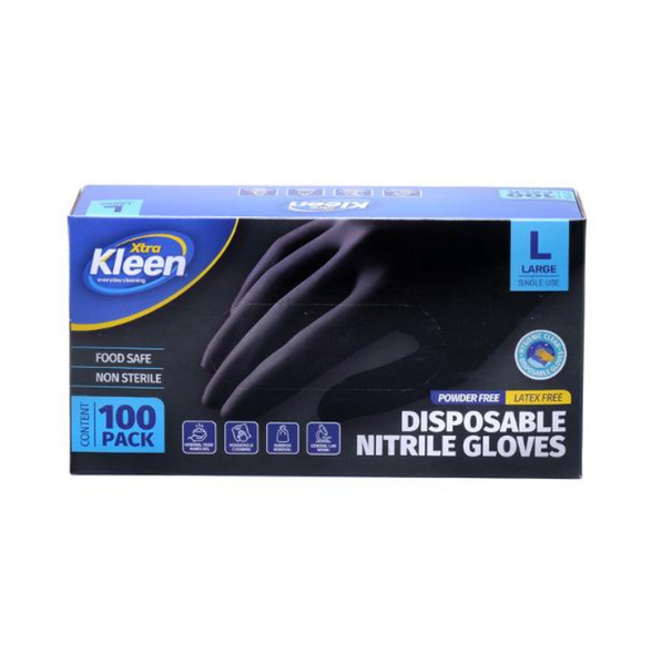 Xtra Kleen Disposable Nitrile Gloves Black Large 100 Pack