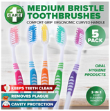 1St Care Medium Bristle Toothbrushes 5 Pack Assorted Colours
