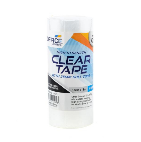 Office Central Clear Tape 18mm x 18m 6 Pack