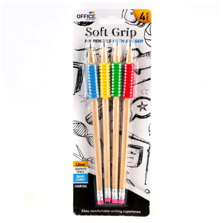 Office Central Soft Grip Pencils 4 Pack