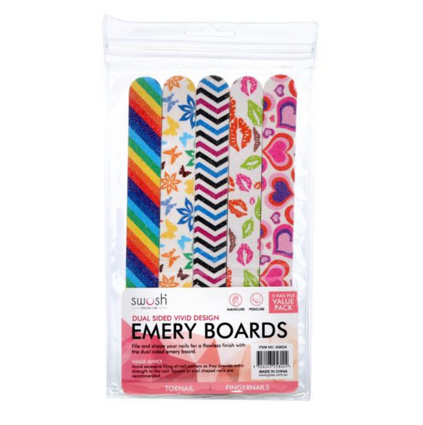 Swosh Dual Sided Vivid Design Emery Boards 5 Pack