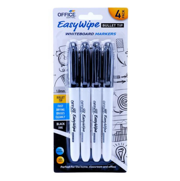 Office Central Whiteboard Markers Black Ink 4 Pack