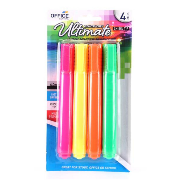 Office Central Highlighter Marker Pens 4 Pack