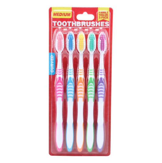 1St Care Medium Bristle Toothbrushes 5 Pack Assorted Colours