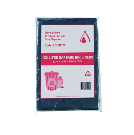 Garbage Bin liners 120L 25Pcs Black LDPE 1100mm x 950mm