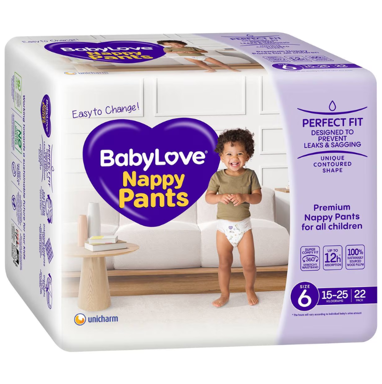 Babylove Nappy Pants Boys & Girls 6 15-25Kg Junior 22 Pack