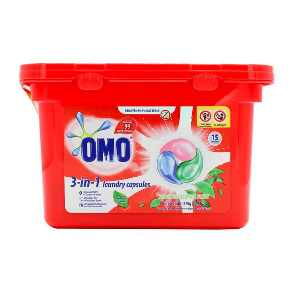 Omo 3 In 1-15-Laundry Capsules Fresh Eucalyptus Scent