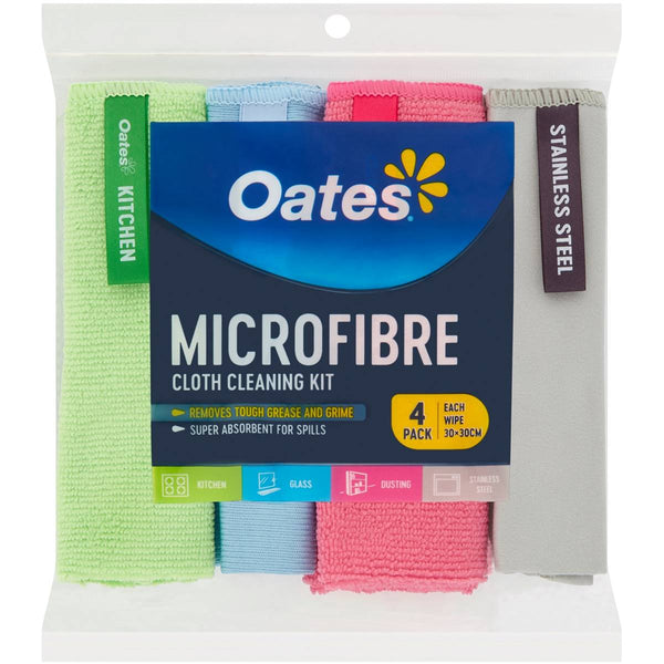 Oates Microfibre Cloth Cleaning Kit Assorted Colours 4 Pack