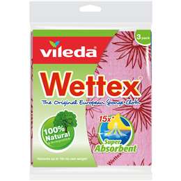 Vileda Wettex Classic Sponge Cloths Super Absorbent Assorted Colours 3 Pack