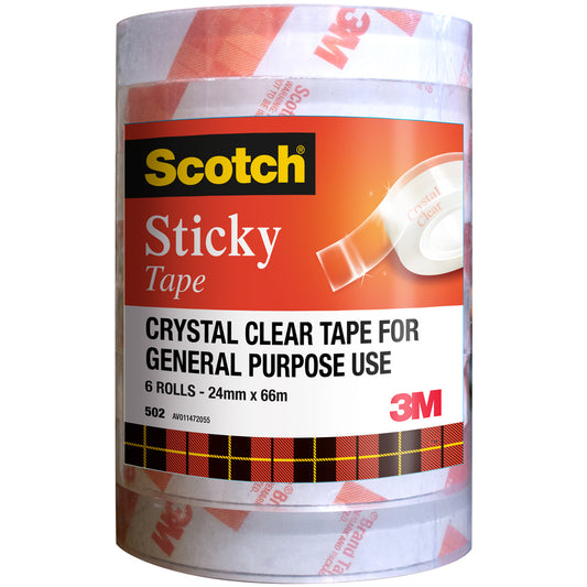 Scotch Sticky Tape Crystal Clear 24mm x 66m 6 Rolls