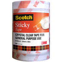 Scotch Sticky Tape Crystal Clear 24mm x 66m 6 Rolls