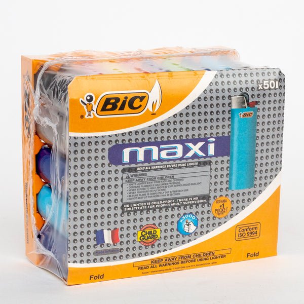 Bic Maxi Cigarette Lighter Assorted Colours 50 Pcs