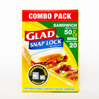 Glad Snap Lock Resealable Bags Combo Pack 50 Sandwich & 20 Mini