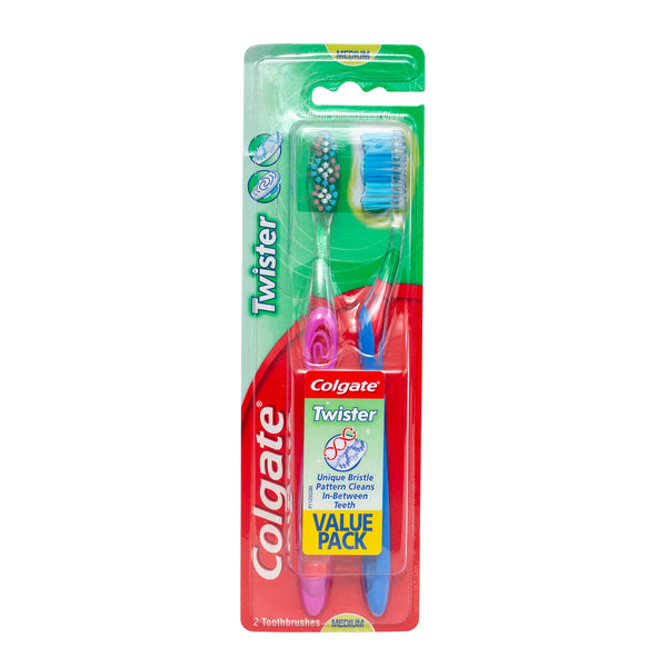 Colgate Toothbrush Twister Medium 2Pk Assorted Colours