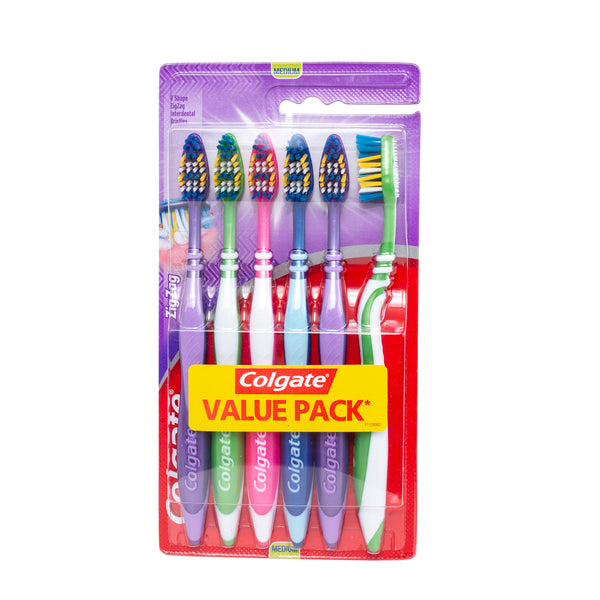 Colgate Toothbrush Zig Zag Medium 6Pk Assorted Colours