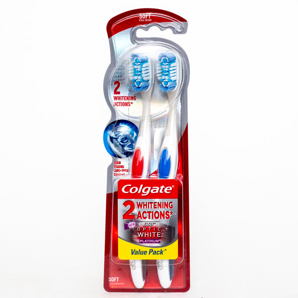Colgate Toothbrush 360 Optic White Platinum Soft 2Pk Assorted Colours