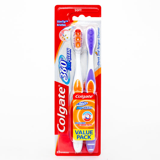 Colgate Toothbrush 360 Deep Clean Soft 2Pk Assorted Colours