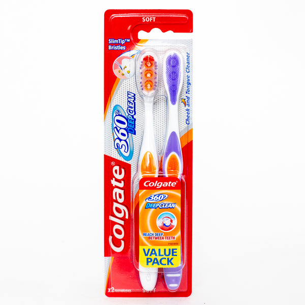 Colgate Toothbrush 360 Deep Clean Soft 2Pk Assorted Colours