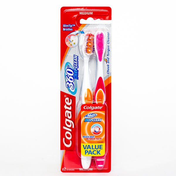 Colgate Toothbrush 360 Deep Clean Medium 2Pk Assorted Colours