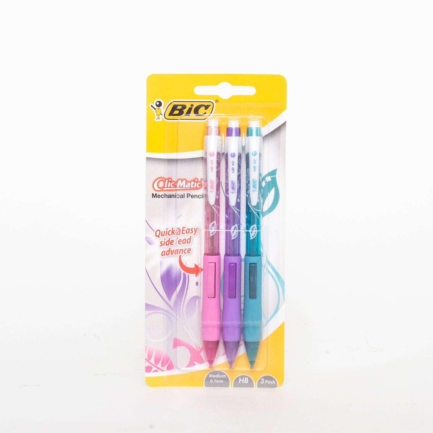 Bic Clic-Matic Mechanical Pencils 0.7mm HB 3 Pack Floral Set