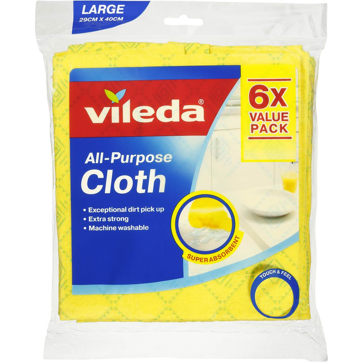 Vileda Large 29cm x 40cm All Purpose Cloth 6 x Value Pack