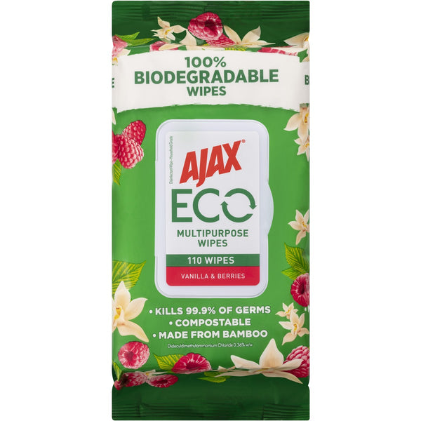 Ajax Eco Multipurpose Wipes Vanilla & Berries 110 Pack