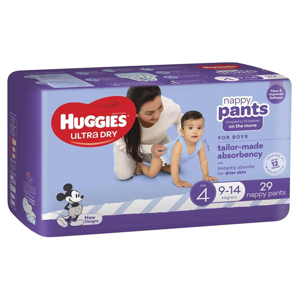 Huggies Ultra Dry Nappy Pants Boys Size4 9-14Kg 29 Pack