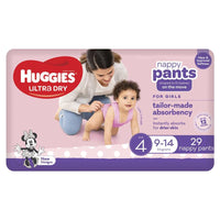 Huggies Ultra Dry Nappy Pants Girls Size4 9-14Kg 29 Pack