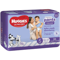 Huggies Ultra Dry Nappy Pants Boys Size5 12-17Kg 26 Pack