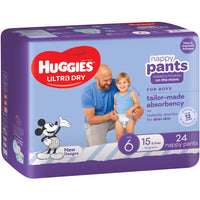 Huggies Ultra Dry Nappy Pants Boys Size6 15Kg & Over 24 Pack