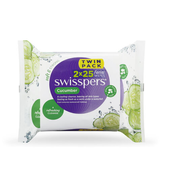Swisspers Pk2 x 25 Facial Cleansing Wipes Cucumber