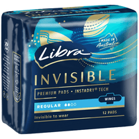 Libra Invisible 12 Regular Pads With Wings