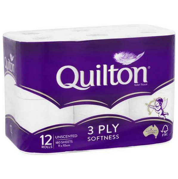 Quilton Toilet Tissue 3 Ply Unscented White 12 Rolls