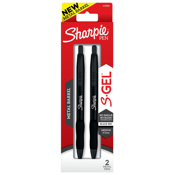 Sharpie Pen S-Gel Metal Barrel Black 2 Pack