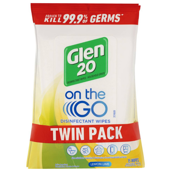 Glen 20 On The Go Disinfectant Wipes Lemon Lime 30 Pack