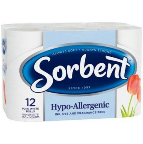 Sorbent Toilet Tissue Hypo-Allergenic Pure White 12 Rolls