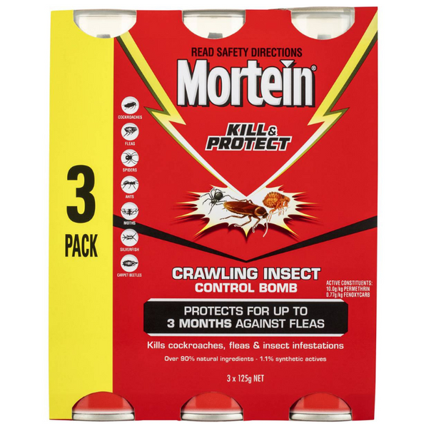 Mortein Kill & Protect Crawling Insect Control Bomb 3 X 125g