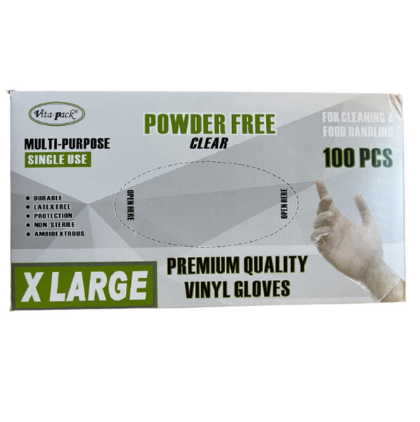 Vita Pack Powder Free Clear Vinyl Gloves X Large 100 Pcs