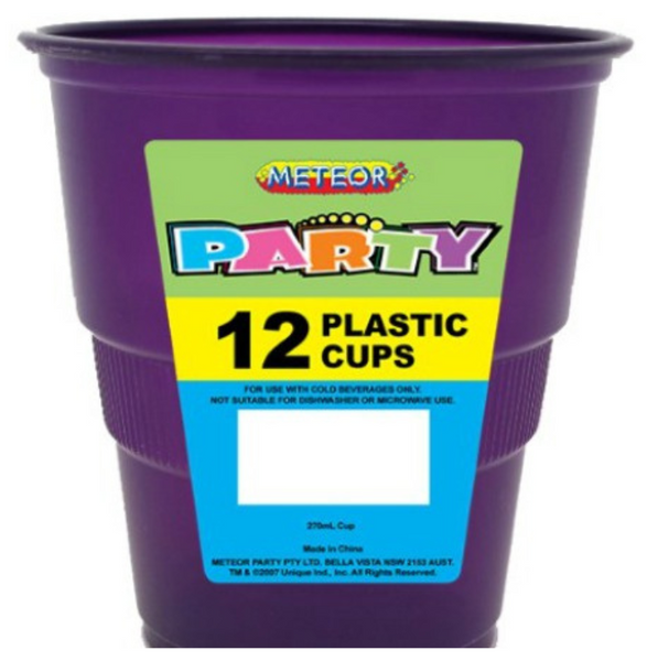 Meteor Party Deep Purple 12 Plastic Cups 270ml